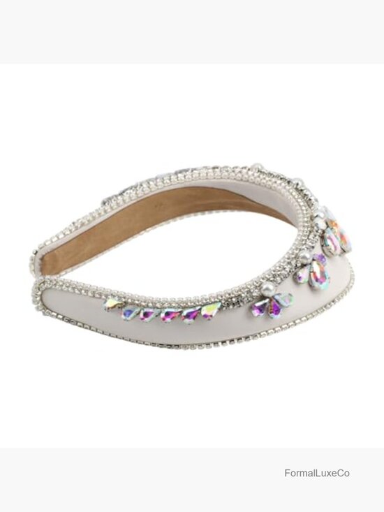 Wide Padded Crystal Pearl Baroque Crown Hairband Statement Headband main image 4